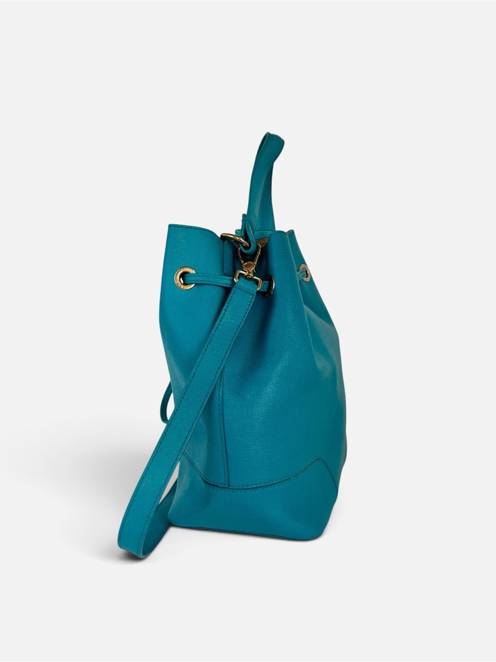 Furla Turquoise Leather Drawstring Shoulder Bag - Picture 3 of 8